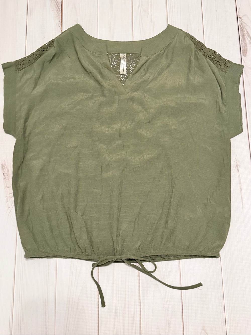 PerSeption Concept Olive Tie-Hem Short Sleeve Blouse - Picture 2 of 4